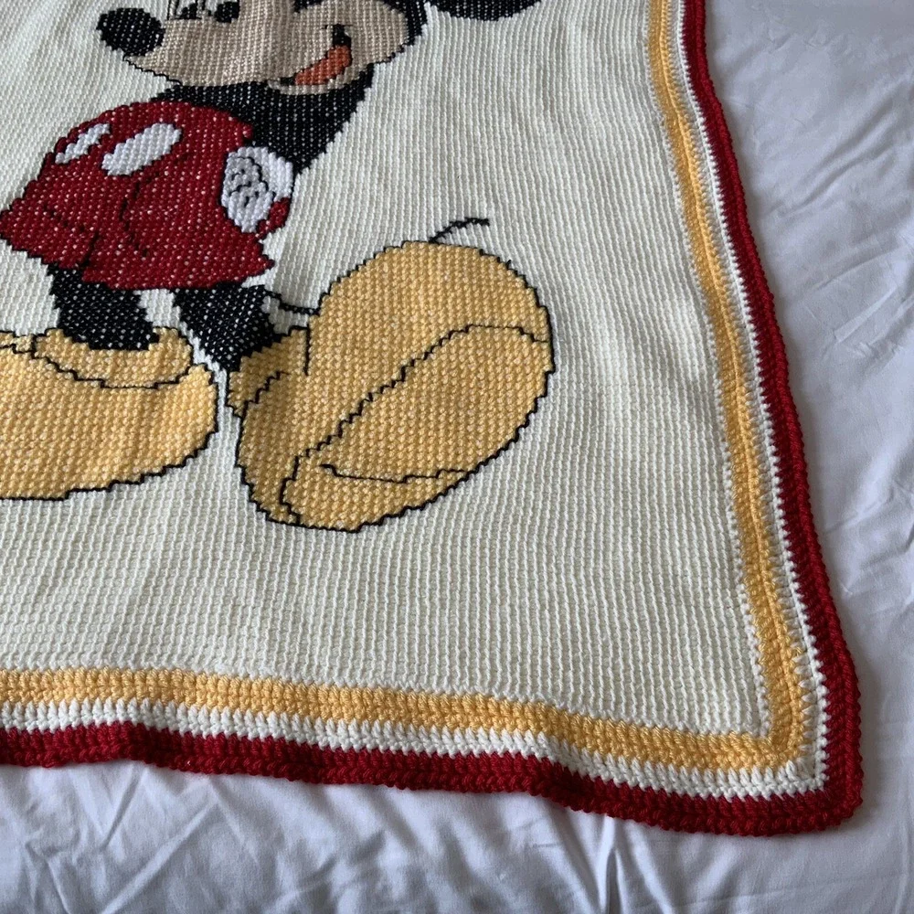 Mickey Mouse Blanket Throw Handmade Crocheted 80s Baby Toddler Blanket